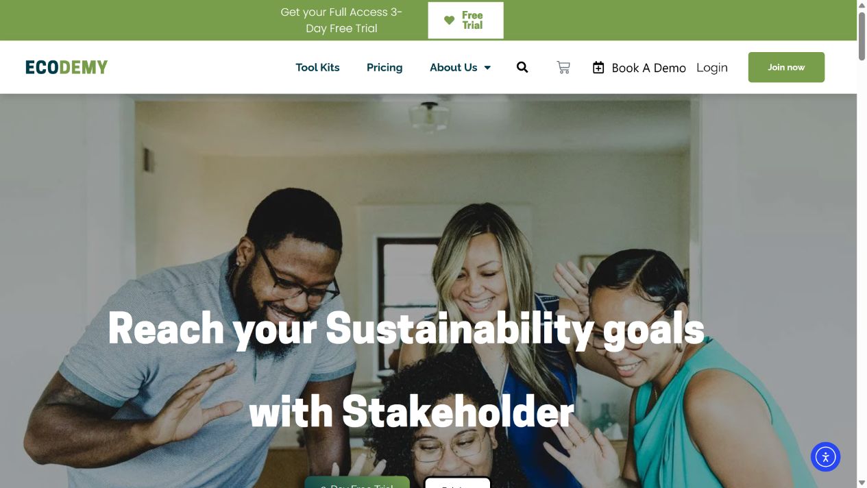Ecodemy website showing sustainability training and its course offer
